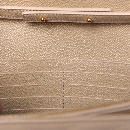 Saint Laurent Grain De Poudre Matelasse Chevron Monogram Chain Wallet Dark Beige 9 of 10