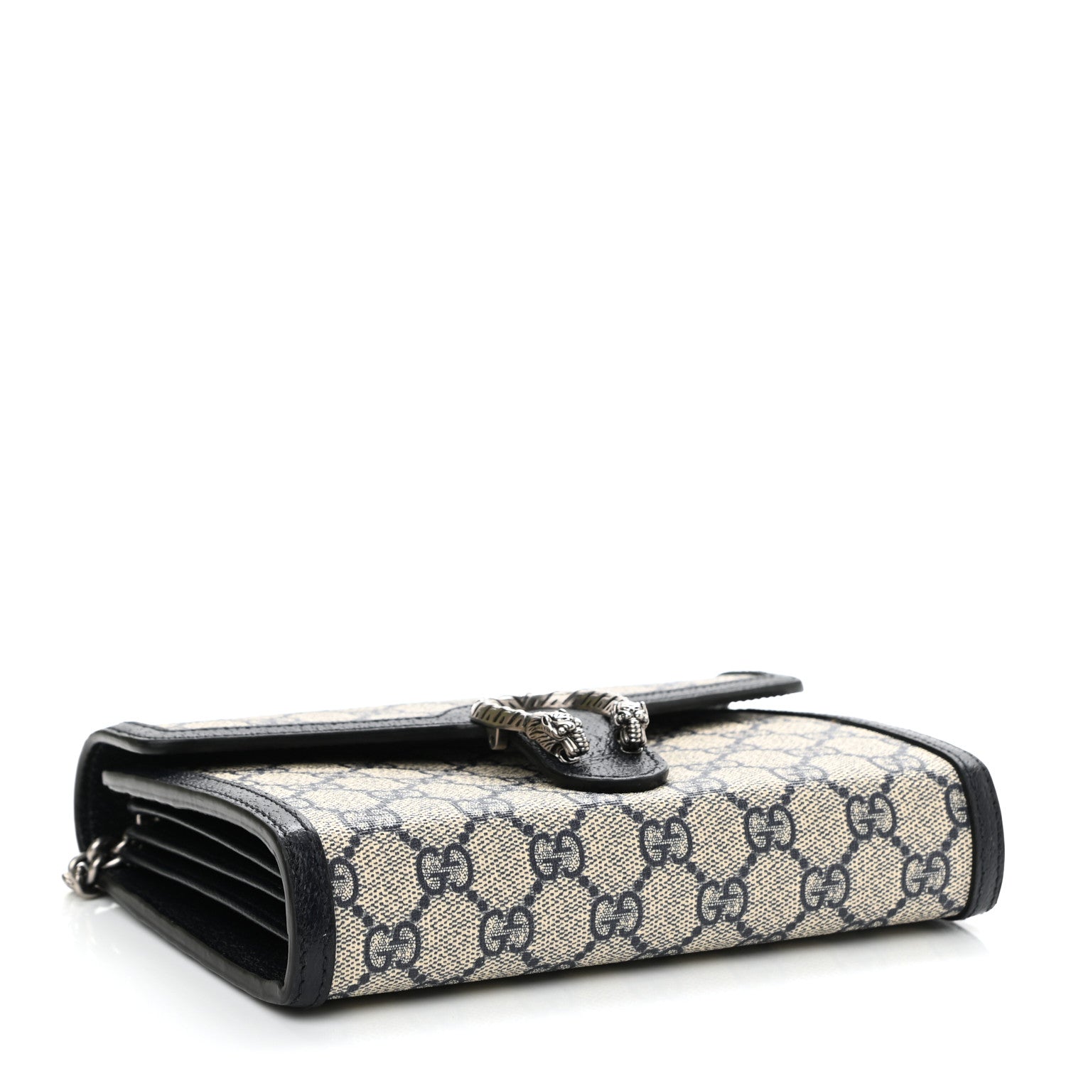 Gucci GG Supreme Monogram Textured Dollar Calfskin Mini Dionysus Chain Wallet Beige Blue 3 of 8