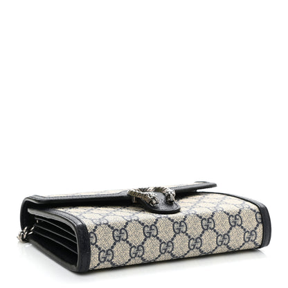 Gucci GG Supreme Monogram Textured Dollar Calfskin Mini Dionysus Chain Wallet Beige Blue 3 of 8