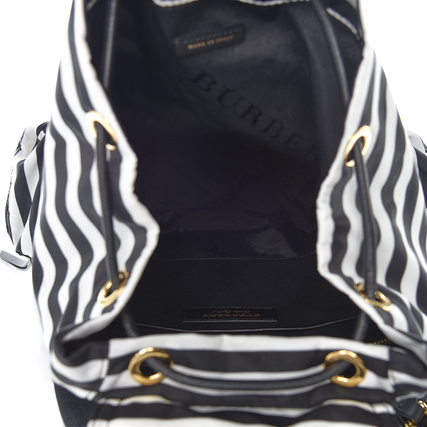 Nylon Striped Medium Rucksack Backpack Black White