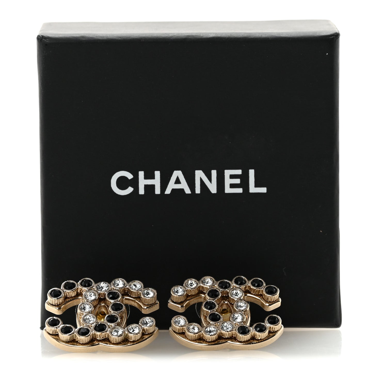 Crystal CC Earrings Black Gold