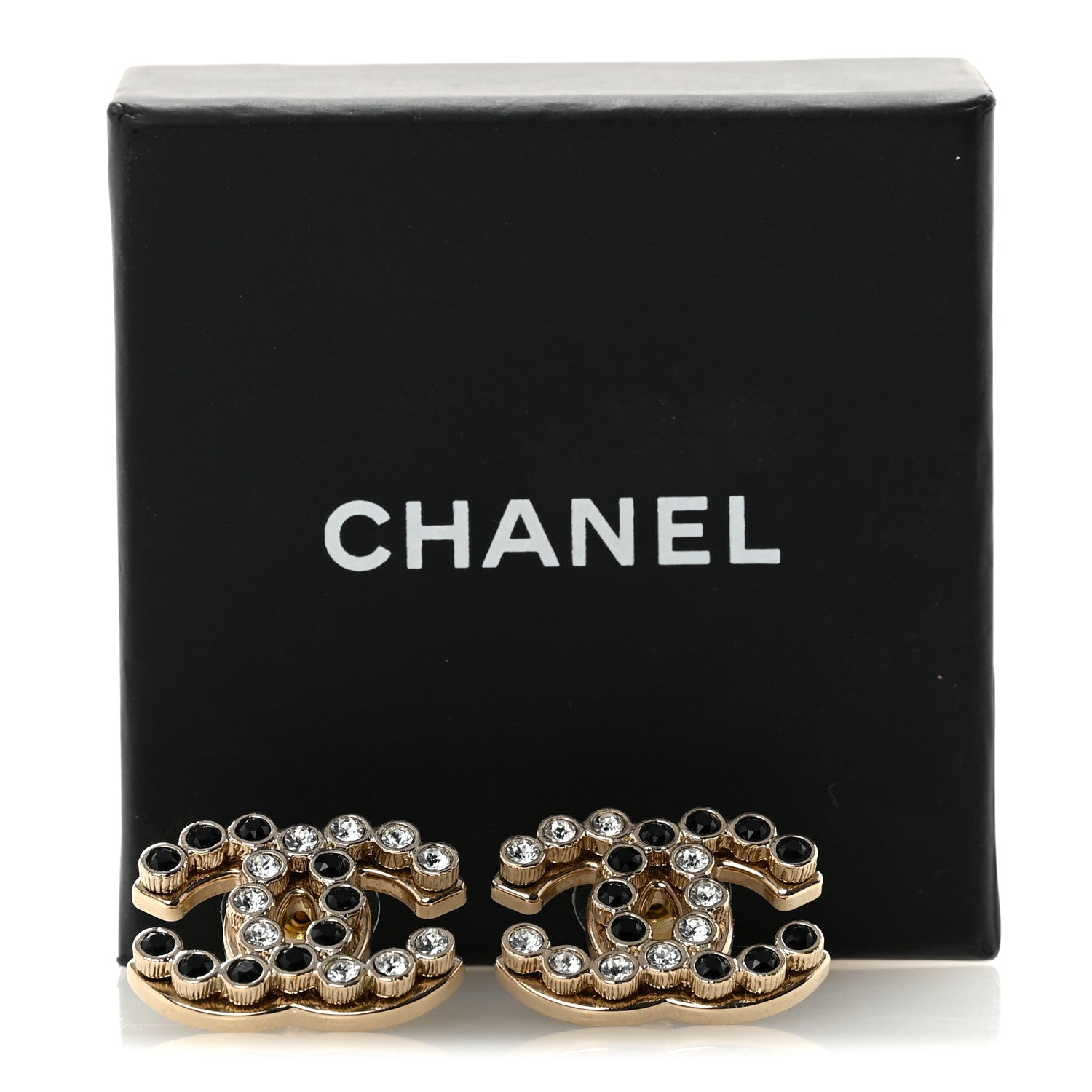Chanel Crystal CC Earrings Black Gold 5 of 5