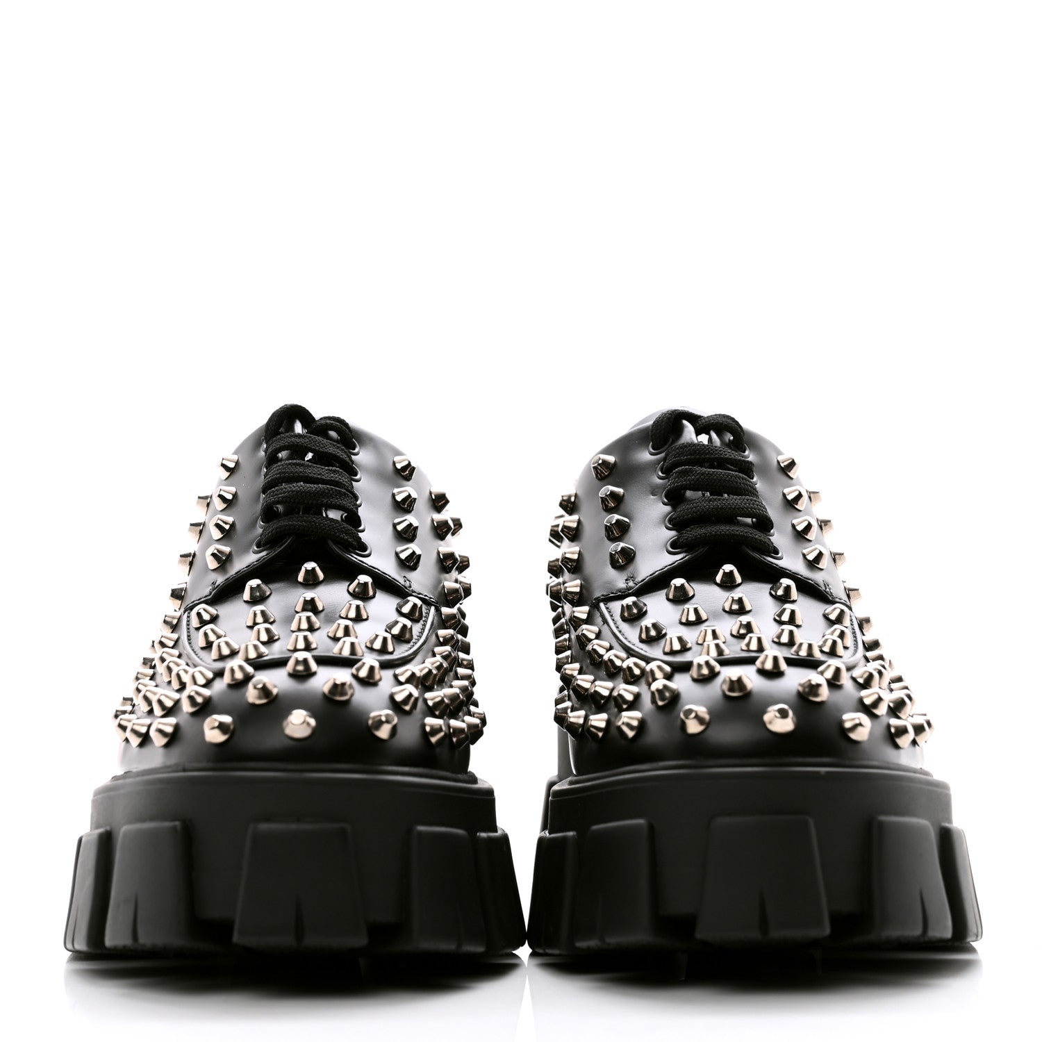 Prada Spazzolato Rois Studded Lace Up Monolith 55mm Derby Loafers 39 Black 2 of 8