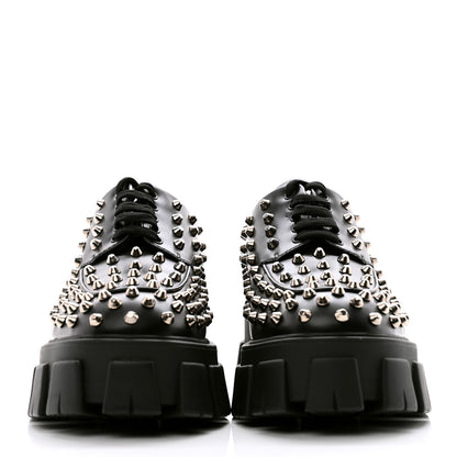 Prada Spazzolato Rois Studded Lace Up Monolith 55mm Derby Loafers 39 Black 2 of 8