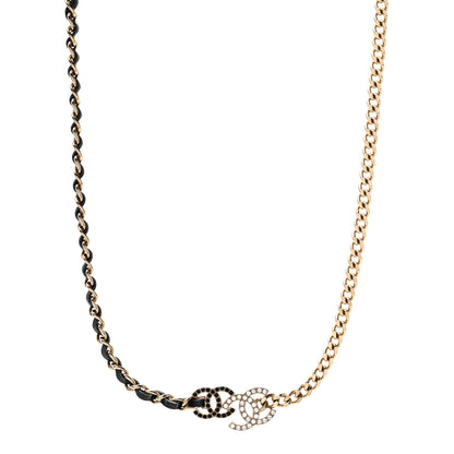 Chanel Metal Calfskin Crystal Double CC Short Necklace Black Gold 1 of 4