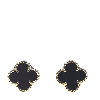 Van Cleef & Arpels 18K Yellow Gold Black Onyx Sweet Alhambra Earrings 1 of 7