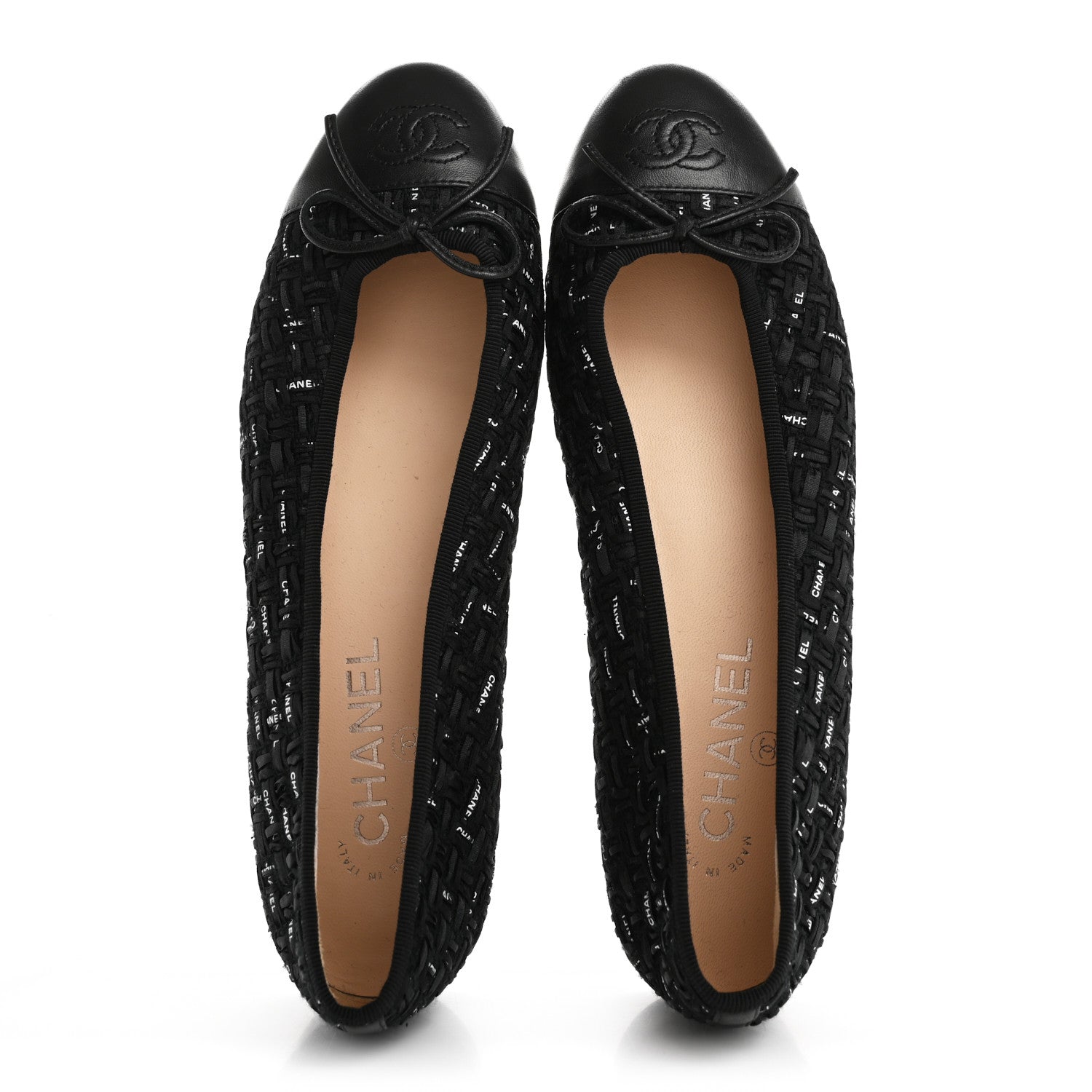Chanel Lambskin Ribbon Tweed Cap Toe Ballet Flats 39.5 Black 2 of 9