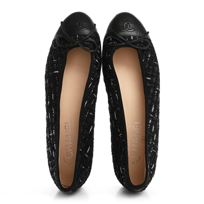 Chanel Lambskin Ribbon Tweed Cap Toe Ballet Flats 39.5 Black 2 of 9