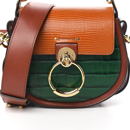 Chloe Calfskin Crocodile Embossed Small Tess Bag Woodsy Green Brown 10 of 10