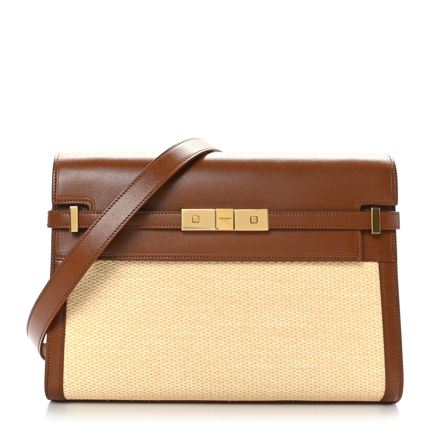 Raffia Calfskin Manhattan Shoulder Bag Natural Brick
