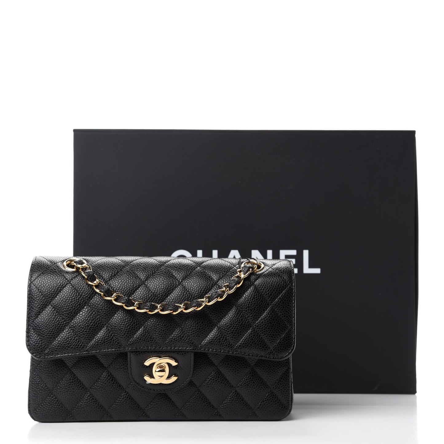 Caviar Quilted Small Double Flap Black