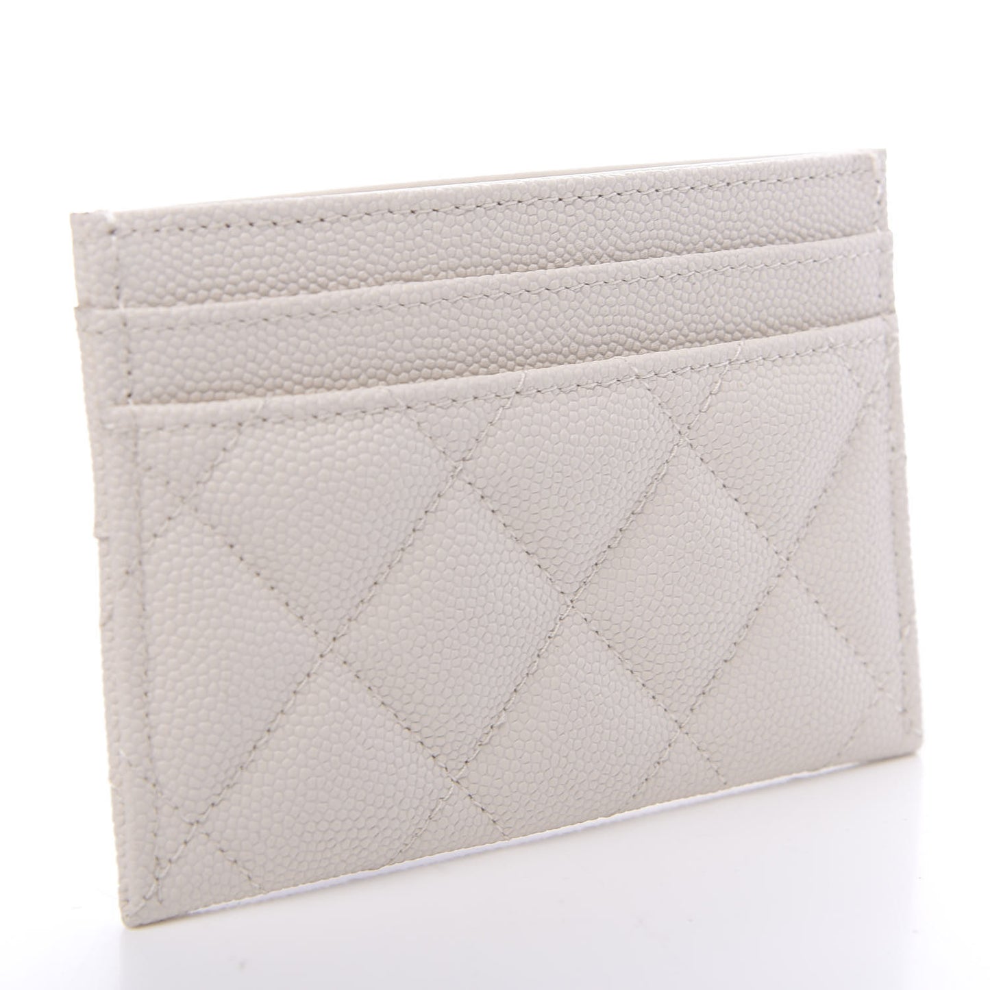 Metallic Caviar Quilted Vintage Mademoiselle Card Holder White