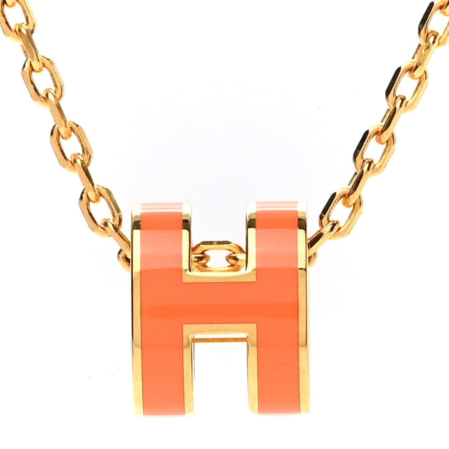 Lacquered Gold Mini Pop H Pendant Necklace Orange