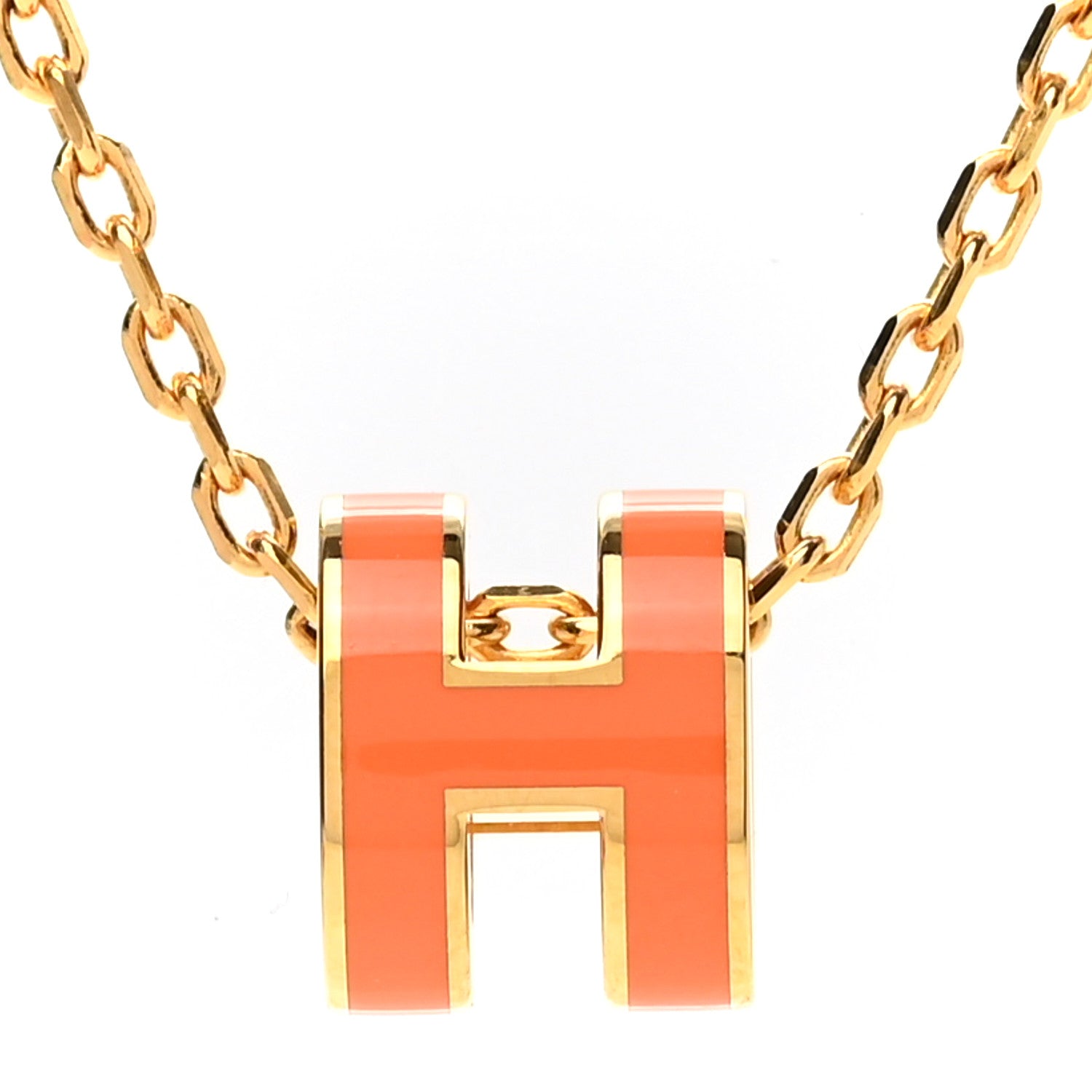 Hermes Lacquered Gold Mini Pop H Pendant Necklace Orange 4 of 7