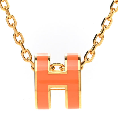 Hermes Lacquered Gold Mini Pop H Pendant Necklace Orange 4 of 7