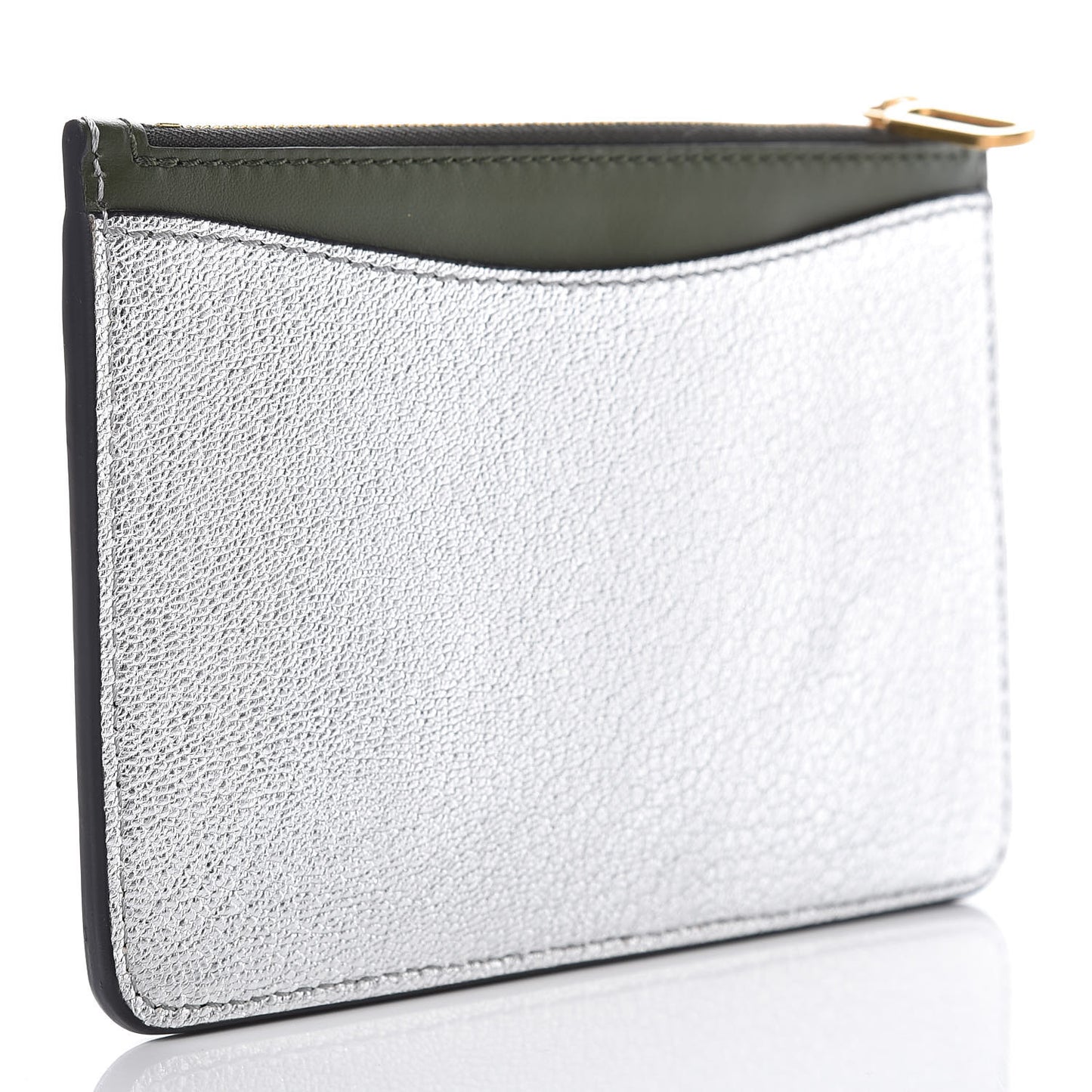 Metallic Hayes Goatskin D-Ring Zipper Coin Pouch Silver