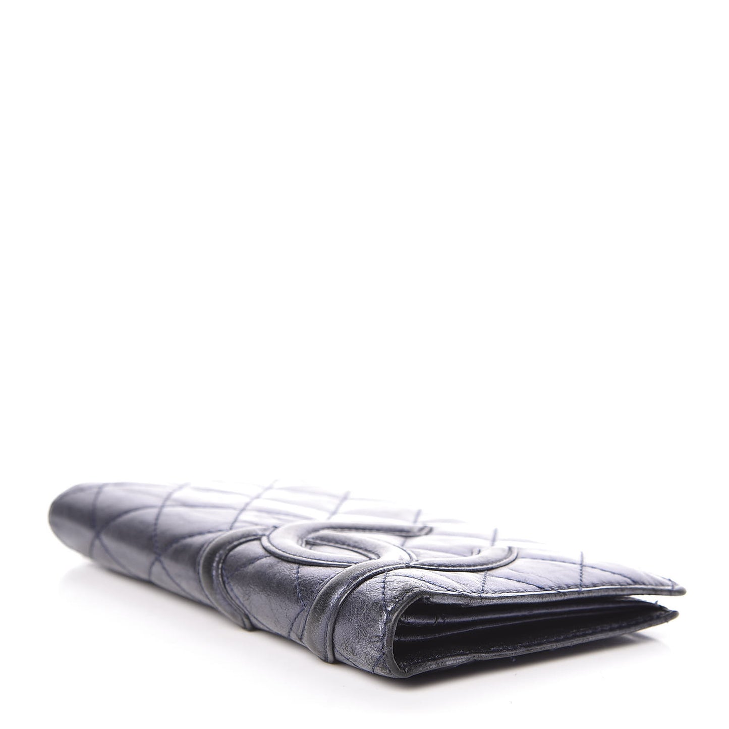 Metallic Calfskin Cambon Quilted Yen Wallet Blue