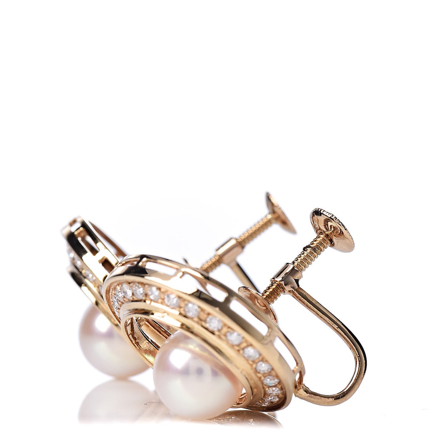 18K Yellow Gold Diamond Akoya Pearl 8mm Screw On Earrings