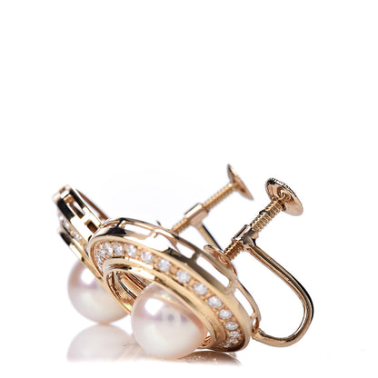Mikimoto 18K Yellow Gold Diamond Akoya Pearl 8mm Screw On Earrings 3 of 4