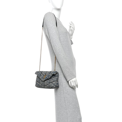 Saint Laurent Denim Quilted Toy Loulou Puffer Monogram Chain Satchel Blue Black 2 of 10