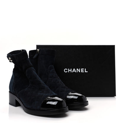 Chanel Suede Patent Calfskin Quilted Cap Toe Short Boots 41 Gray Black 8 of 8