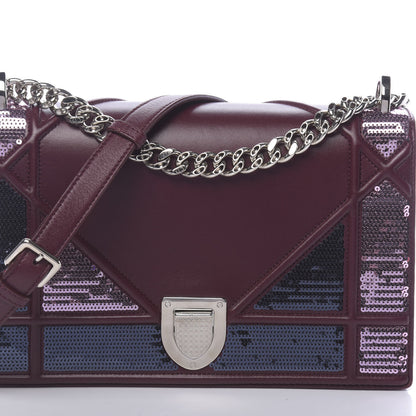 Christian Dior Lambskin Sequin Medium Diorama Flap Bag Plum 11 of 11