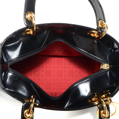 Christian Dior Vintage Patent Medium Lady Dior Black 5 of 8