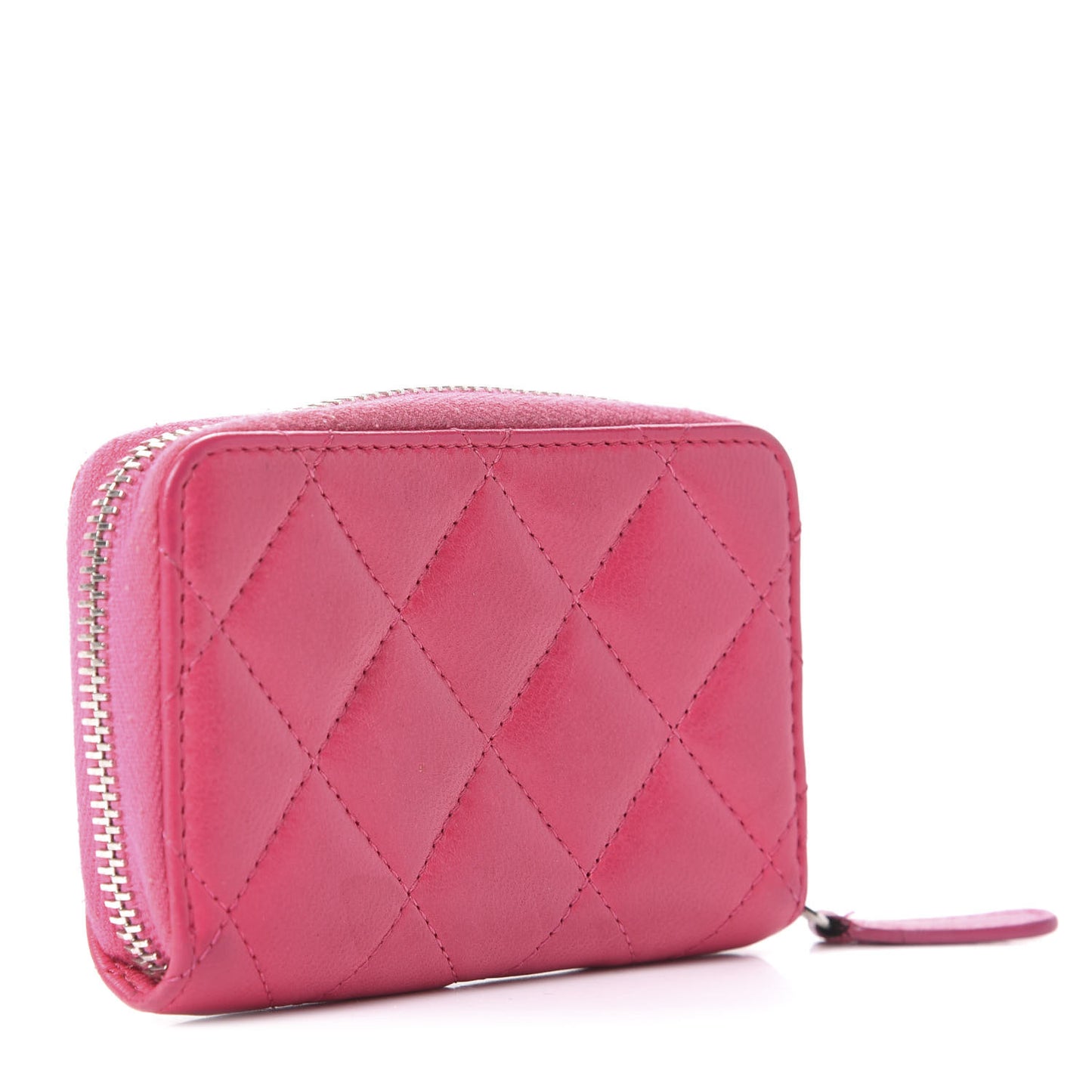 Lambskin Quilted Zip Around Coin Purse Pink