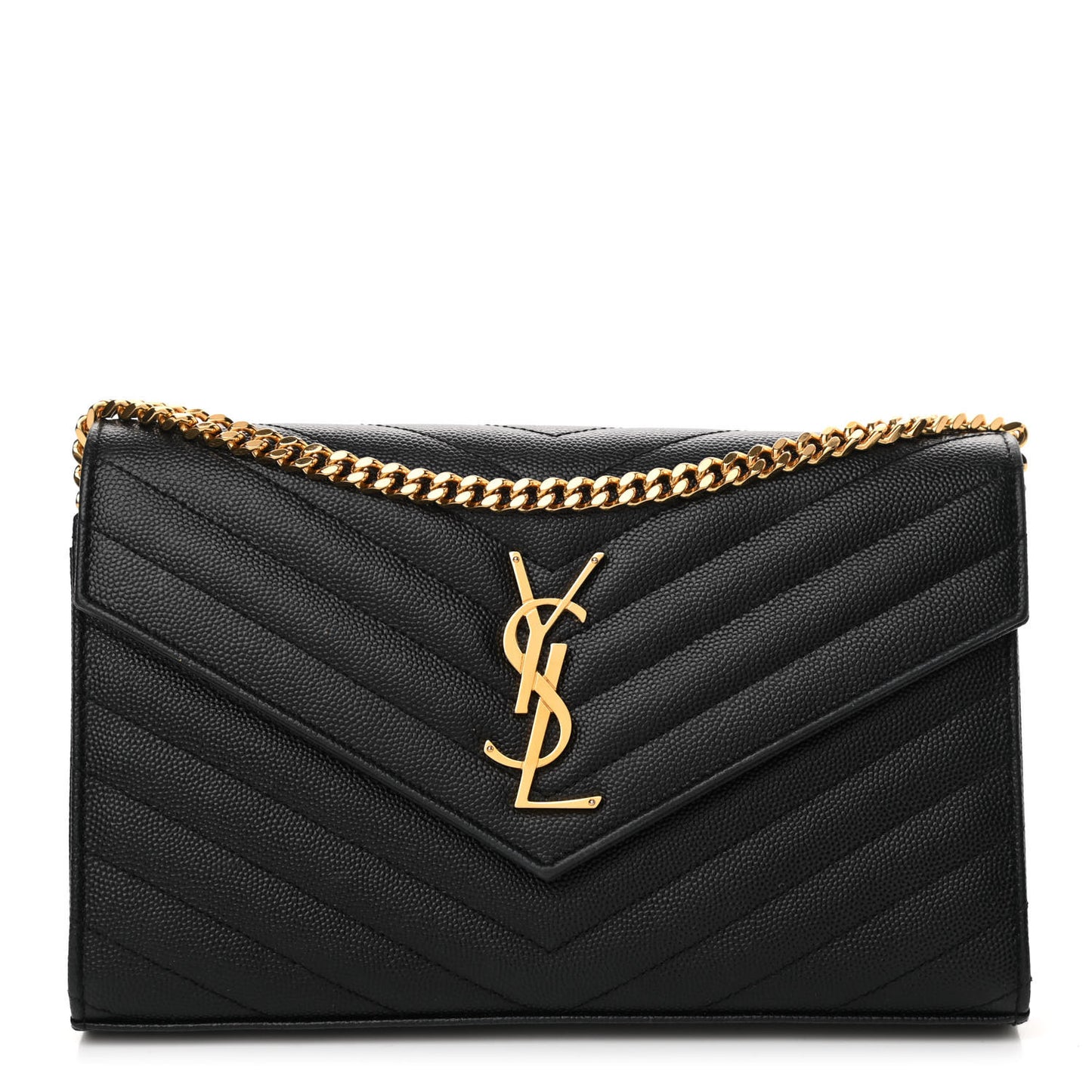 Grain De Poudre Matelasse Chevron Monogram Chain Wallet Black