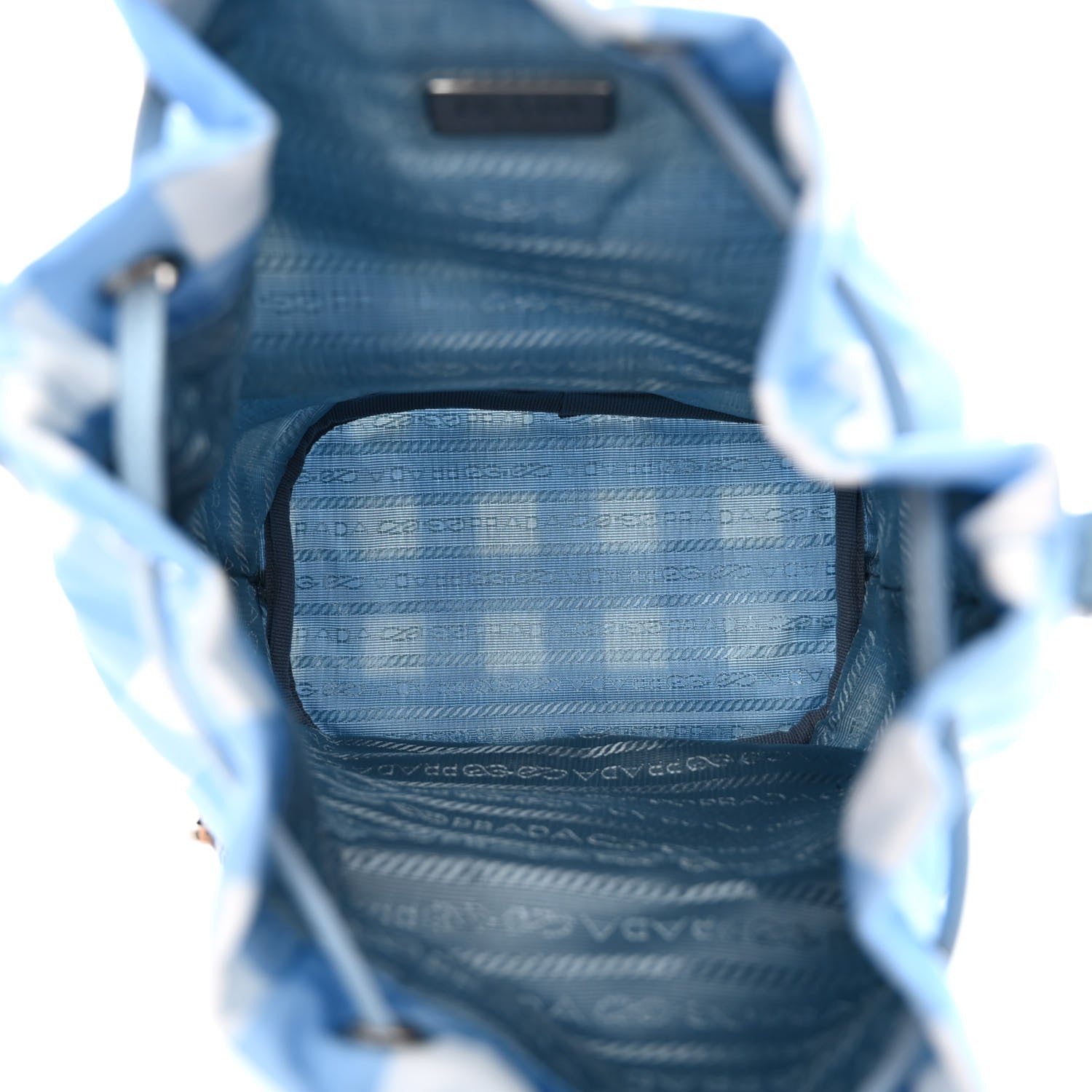 Prada Re-Nylon Saffiano Gingham Print Duet Bucket Crossbody Bag Light Blue 5 of 9