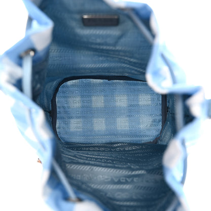 Prada Re-Nylon Saffiano Gingham Print Duet Bucket Crossbody Bag Light Blue 5 of 9