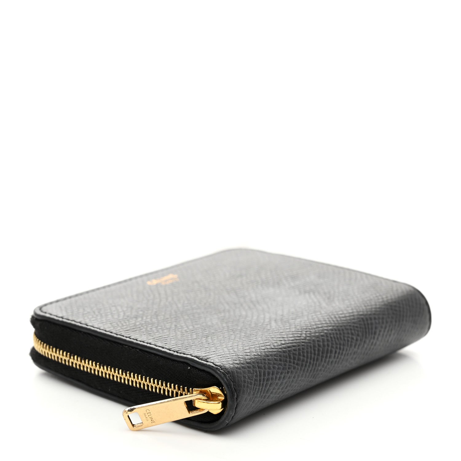 Celine Grained Calfskin Compact Zipped Wallet Black 1792213