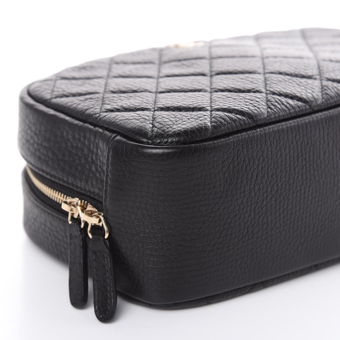 Grained Calfskin Quilted Medium Curvy Pouch Cosmetic Case Black