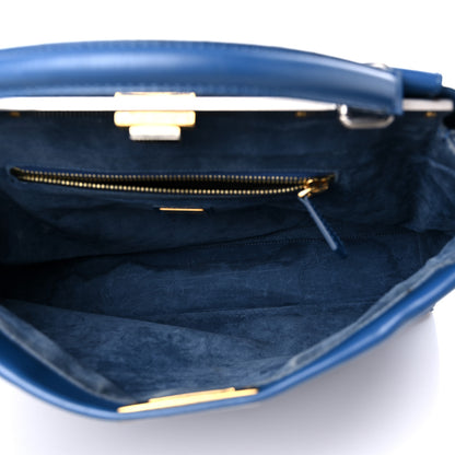 Fendi Vitello Suede Large Peekaboo Iconic Satchel Blue Marine 5 of 17