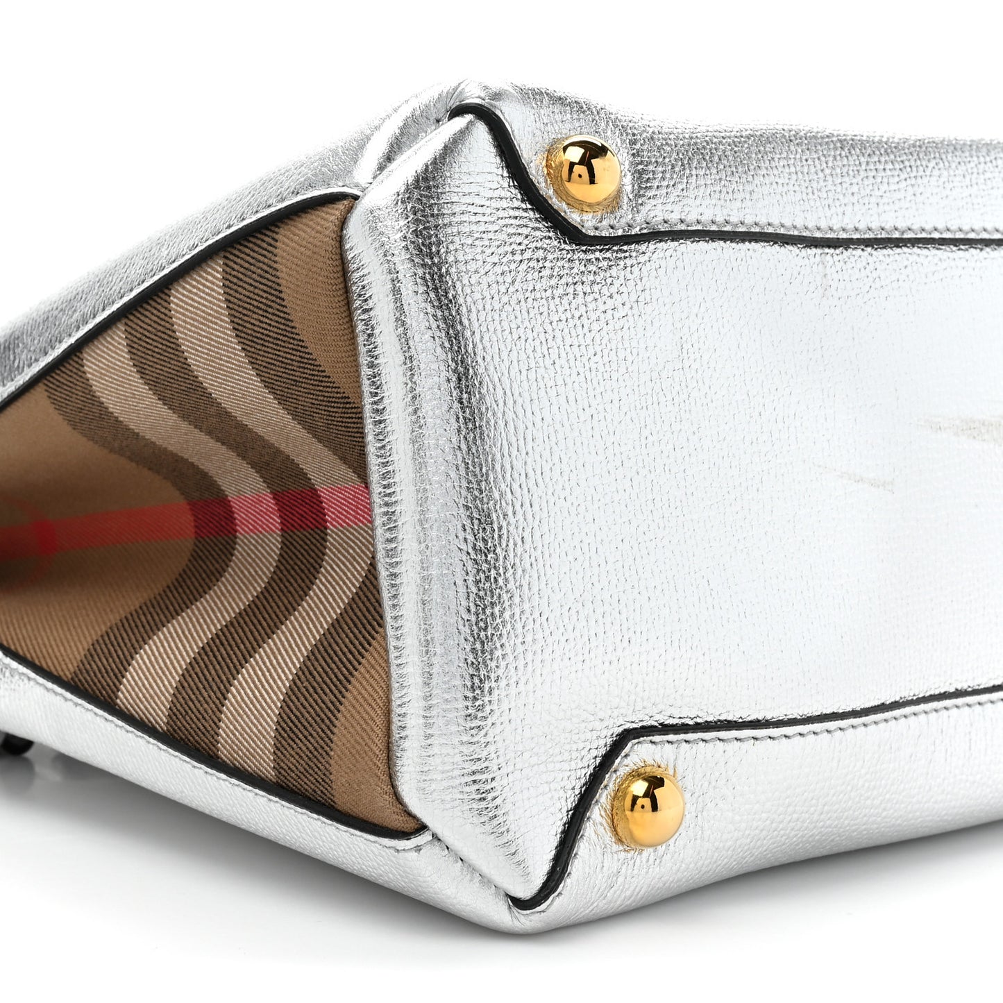 Metallic Grainy Calfskin House Check Medium Banner Tote Silver