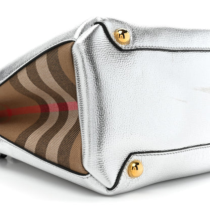 Burberry Metallic Grainy Calfskin House Check Medium Banner Tote Silver 11 of 14