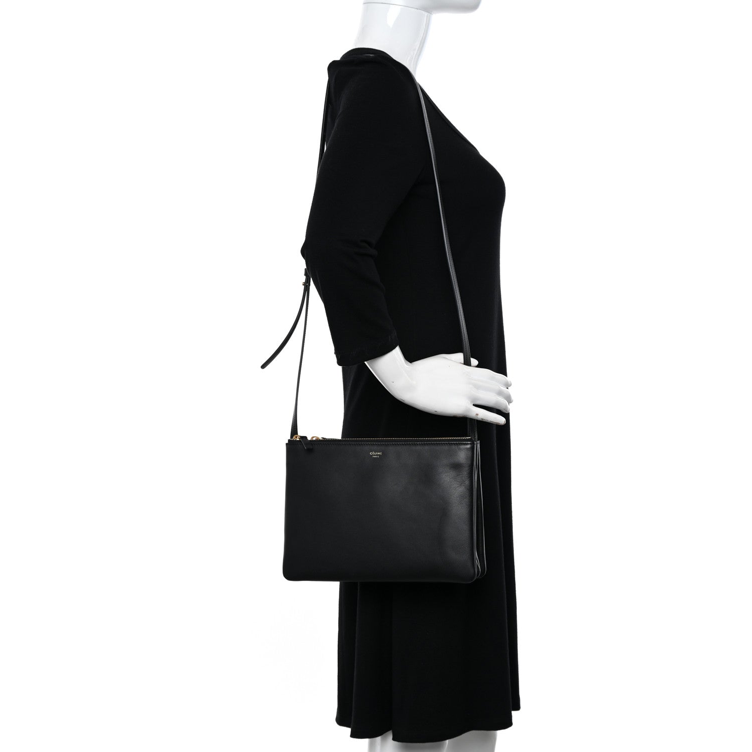 Celine Lambskin Large Trio Crossbody Bag Black 2 of 12