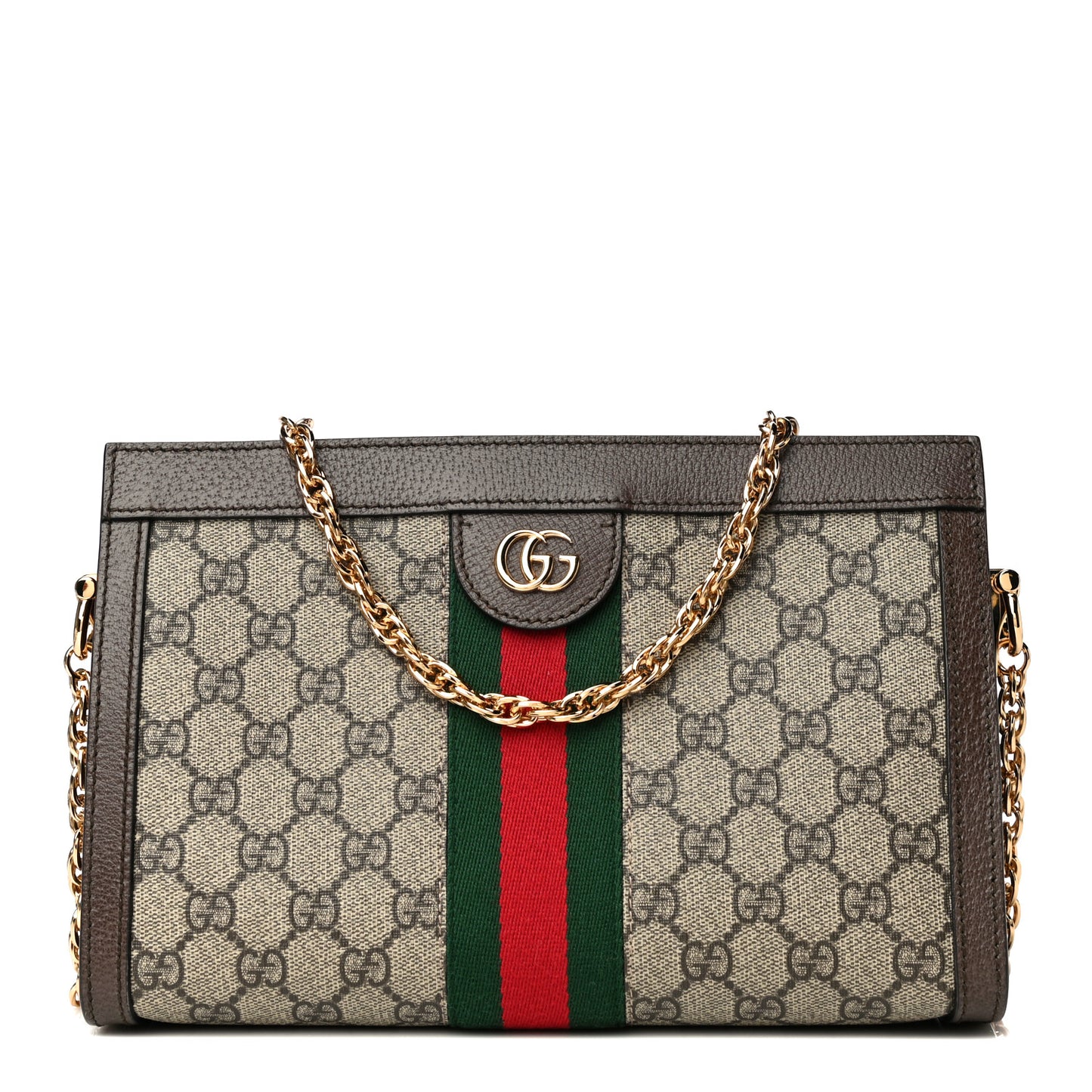 GG Supreme Monogram Web Small Ophidia Chain Shoulder Bag Brown