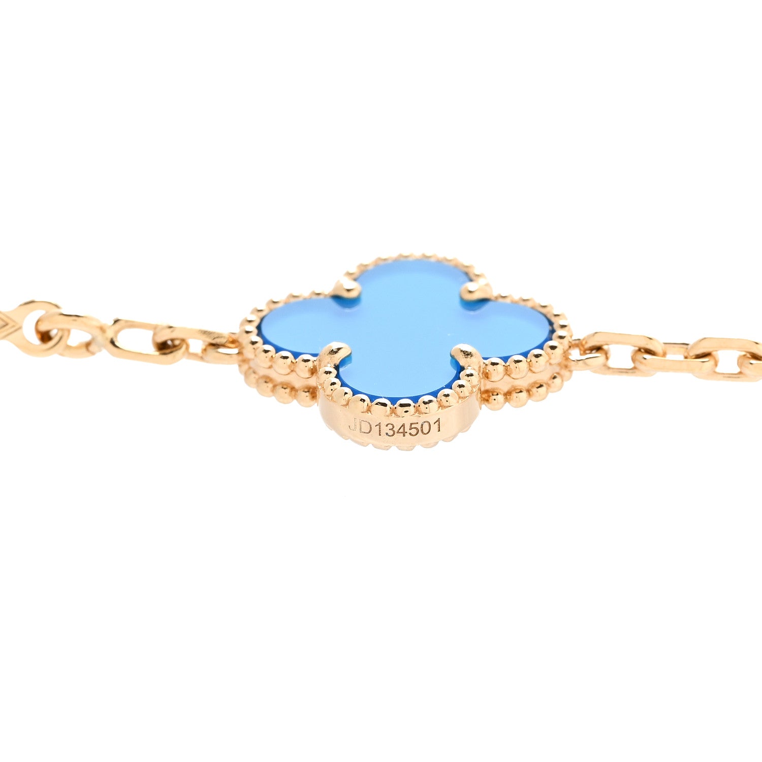 Van Cleef & Arpels 18K Yellow Gold Blue Agate 10 Motifs Vintage Alhambra Necklace 5 of 6