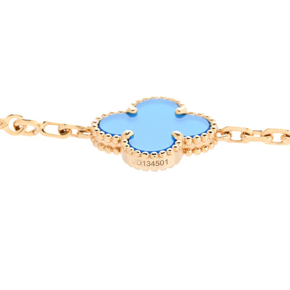 Van Cleef & Arpels 18K Yellow Gold Blue Agate 10 Motifs Vintage Alhambra Necklace 5 of 6