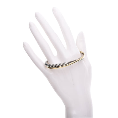 David Yurman Sterling Silver 18K Yellow Gold 5mm Crossover Cuff Bracelet 2 of 5