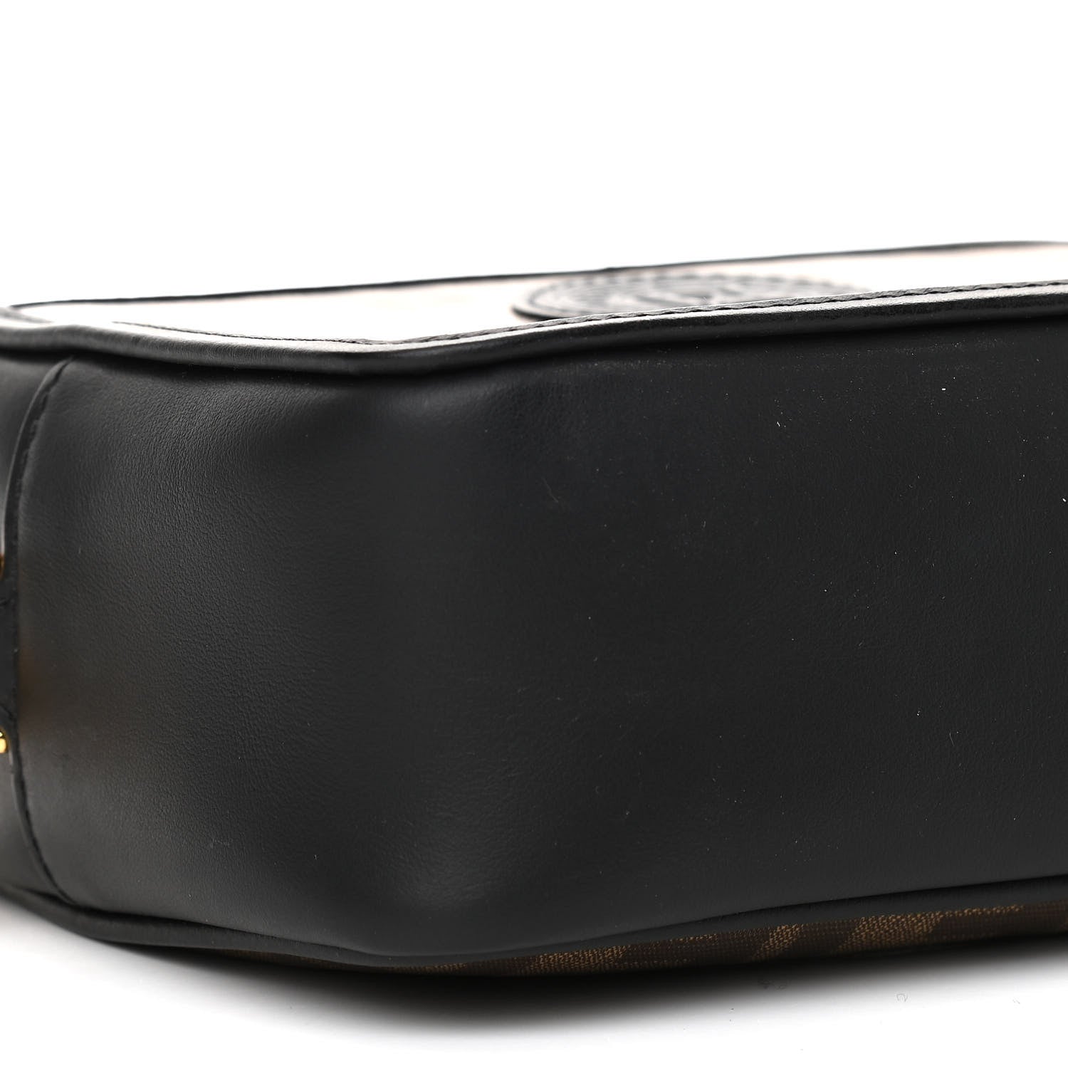 Fendi Glazed Fabric Vitello Century FF 1974 Stamp Patch Mini Camera Case Mogano Panna Black 10 of 12