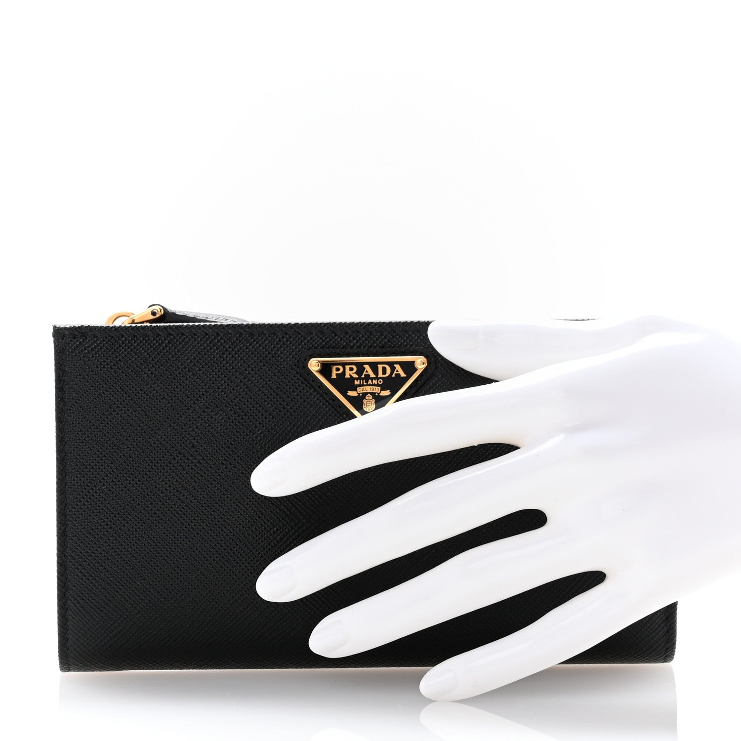 Prada Saffiano Triangle Continental Zip Wallet Black 2 of 7