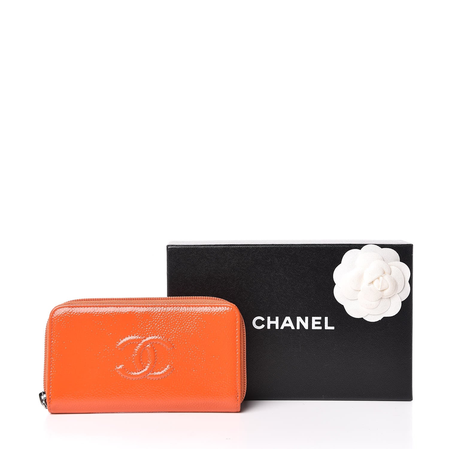 Chanel Patent Caviar Timeless Zip Around Wallet Orange 10 of 10