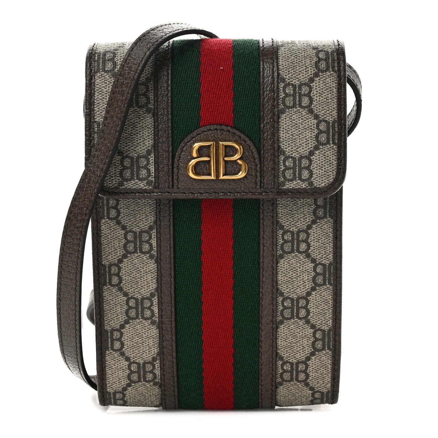 Gucci X BALENCIAGA BB Supreme Monogram Web Mini Ophidia Phone Bag Beige New Acero 1 of 8