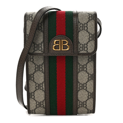 Gucci X BALENCIAGA BB Supreme Monogram Web Mini Ophidia Phone Bag Beige New Acero 1 of 8