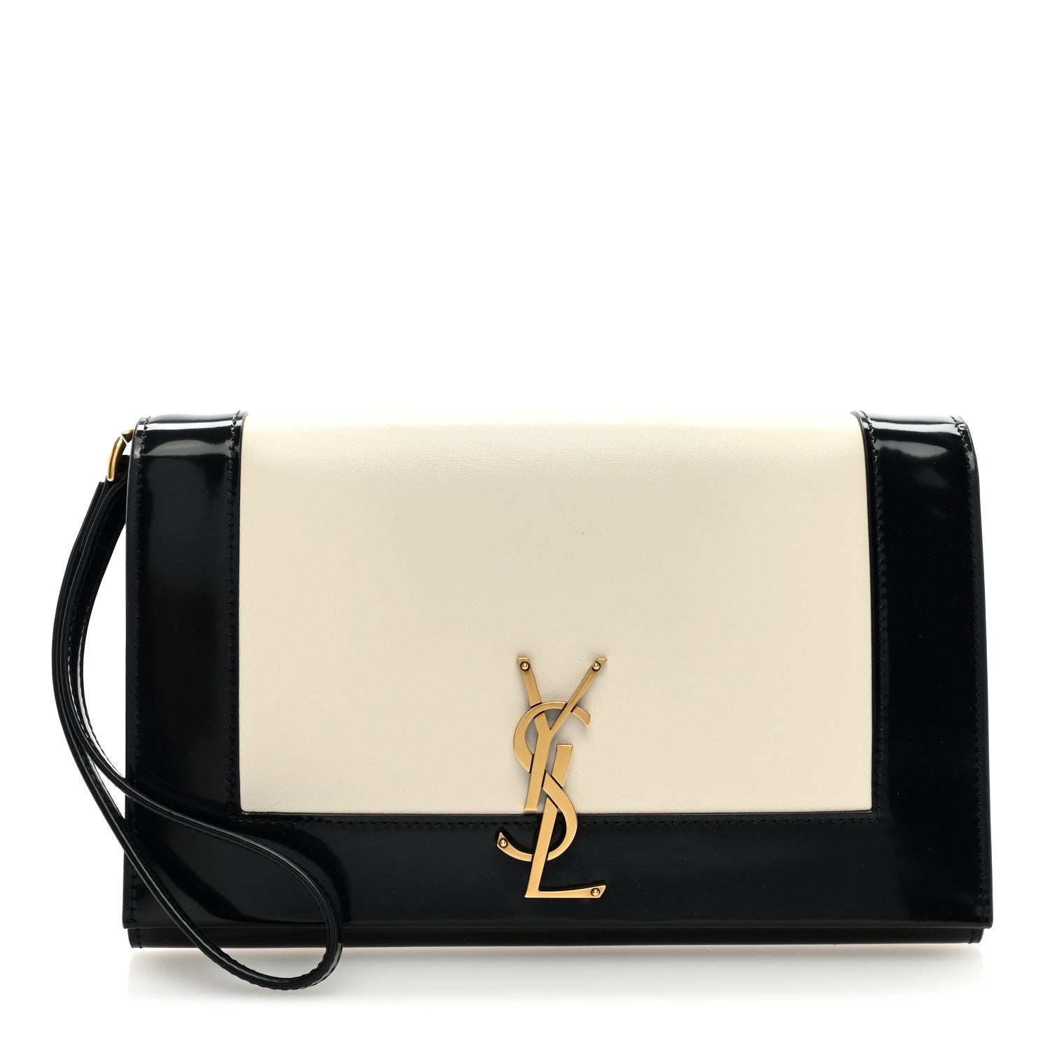 Saint Laurent Nappa Patent Calfskin Two-Toned Monogram Pouch Alabastro Black 1 of 6