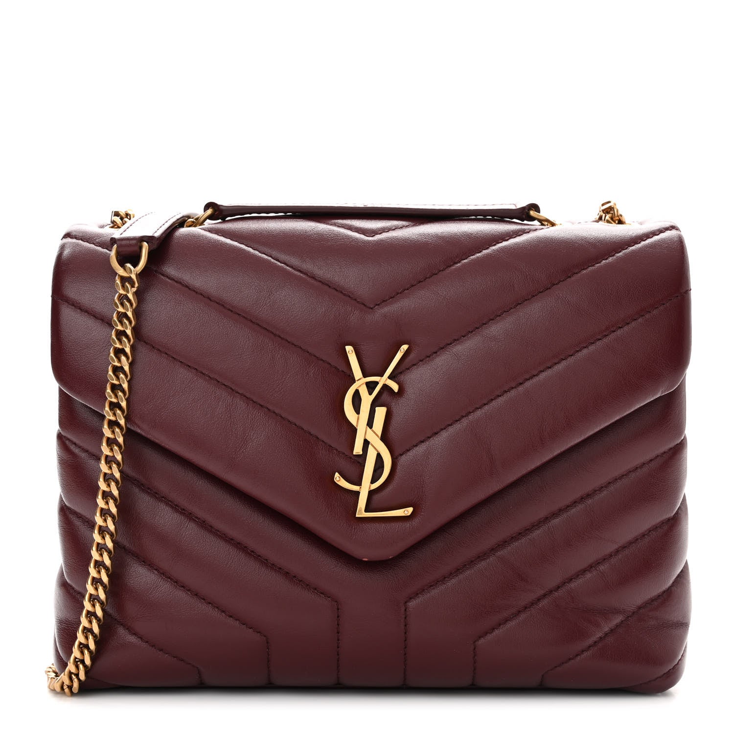 Saint Laurent Calfskin Y Quilted Monogram Small Loulou Chain Satchel Dark Legion Red 1 of 11
