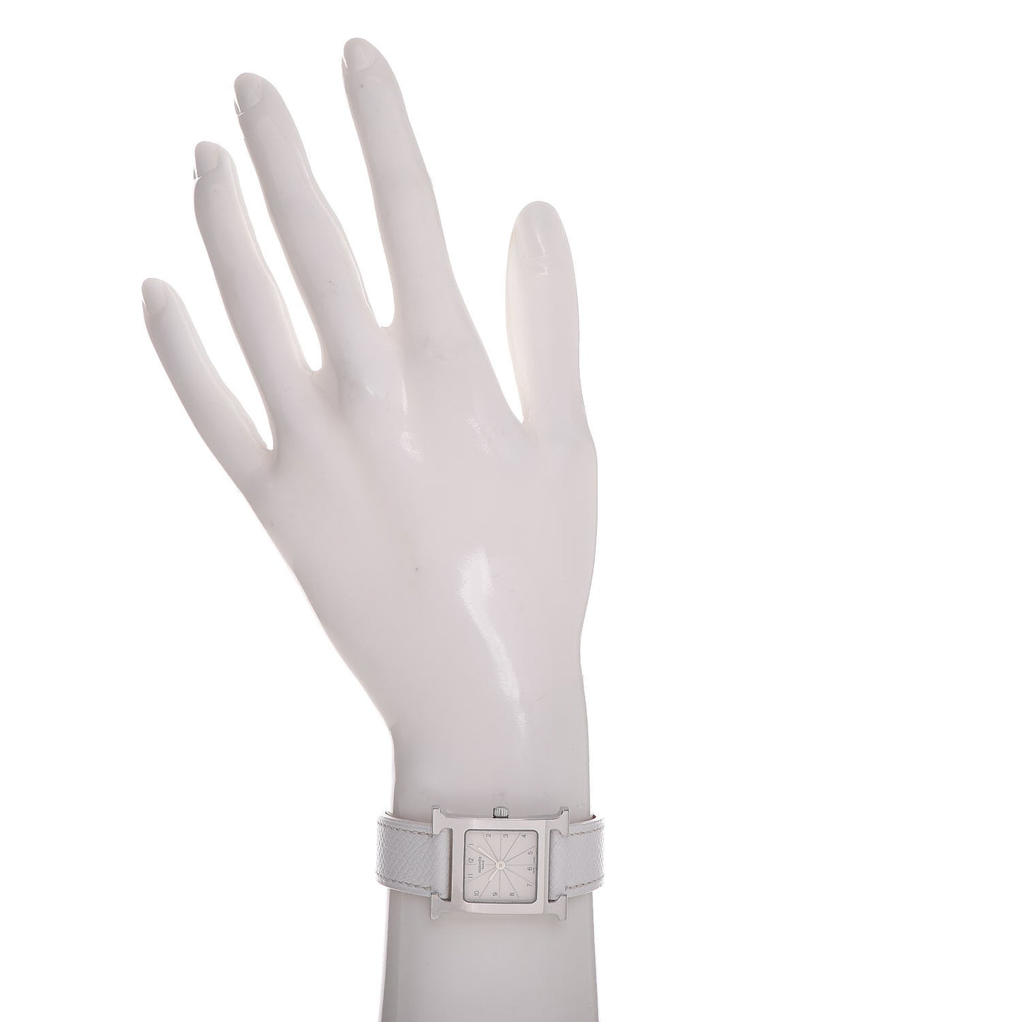 HERMES Stainless Steel Epsom 21mm Heure H Hour Quartz Watch Blanc