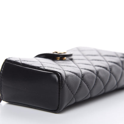 Chanel Lambskin Quilted Mini Phone Holder Clutch Black 5 of 10